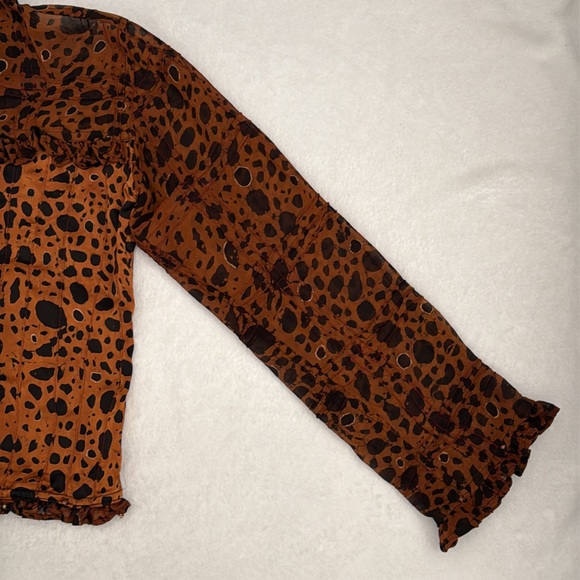Nadya | Button Front Ruffle Bead Detail Animal Print Blouse Handmade in Bali (S) - Picture 12 of 15